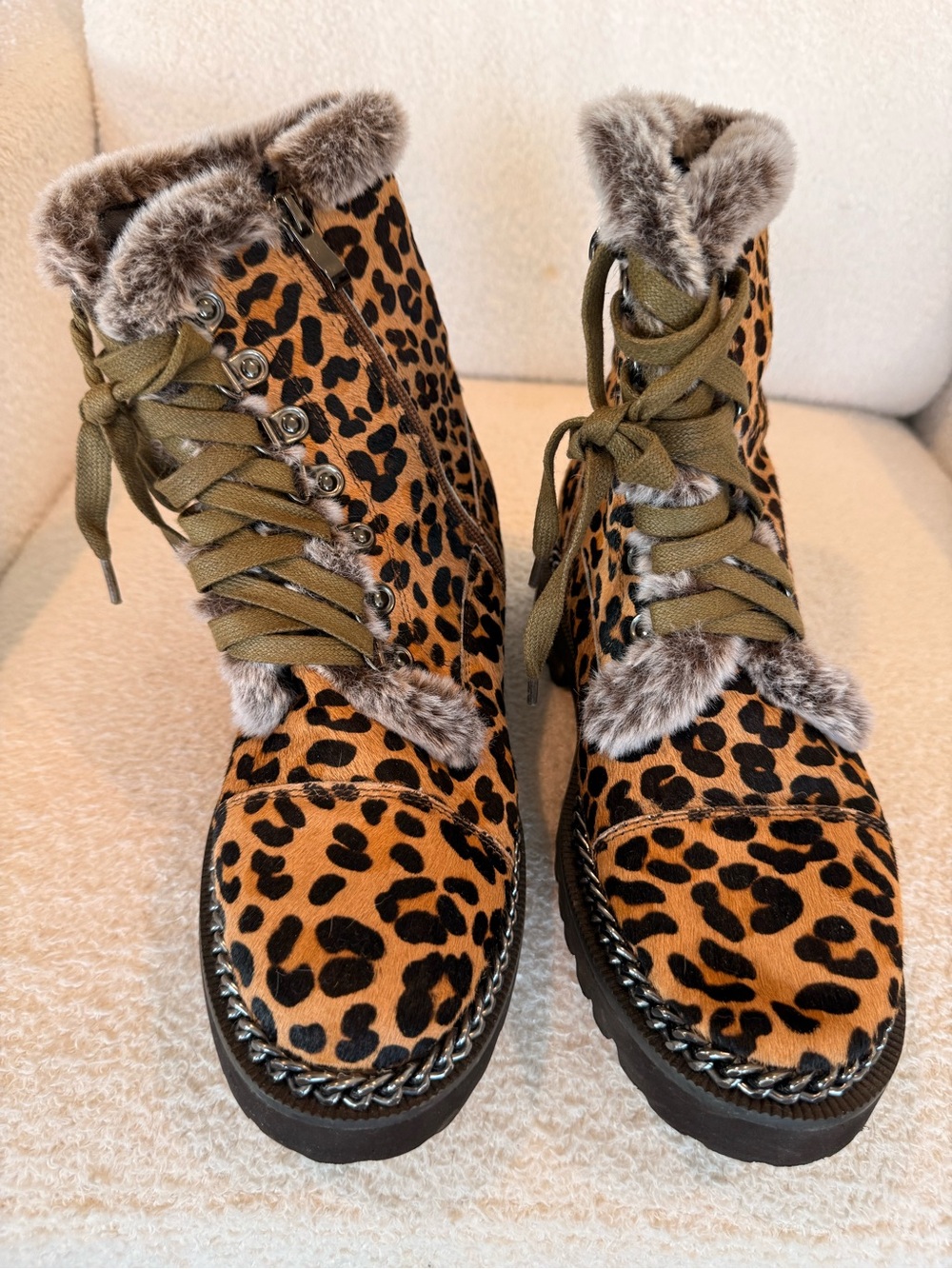 Marc Fisher Leopard Print Faux Fur Lace-Up Boots - Black & Brown